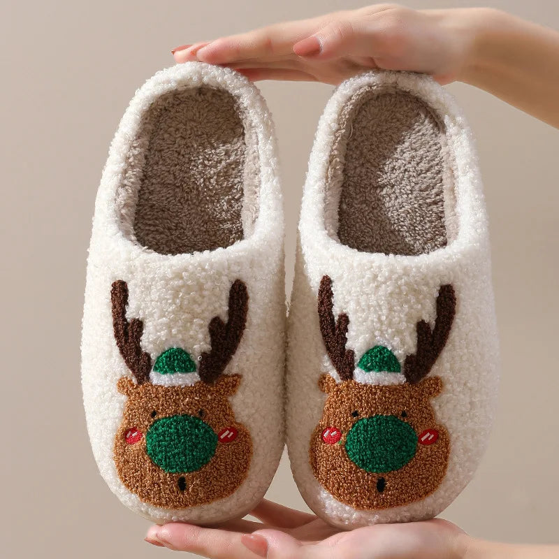 New Christmas Elk Cotton Slippers For Men Women Halloween Mask Home Slip Resistant Couples Indoor Plush Cotton Shoes In Winter