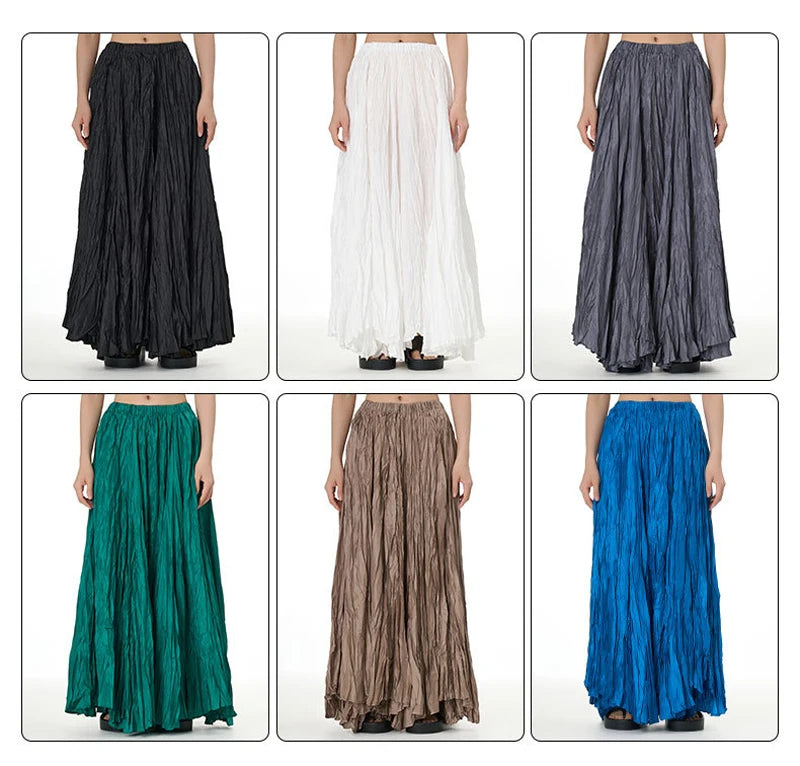 Casual Womens Solid A-Line Long Skirt Tulle High Waist Pleated Y2K Skirt Elegant Ladies Wild Dating Maxi Skirts Drop Streetwear