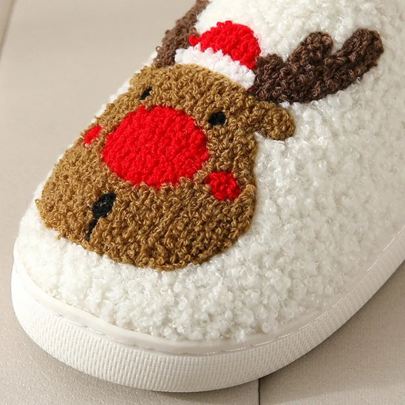 New Christmas Elk Cotton Slippers For Men Women Halloween Mask Home Slip Resistant Couples Indoor Plush Cotton Shoes In Winter